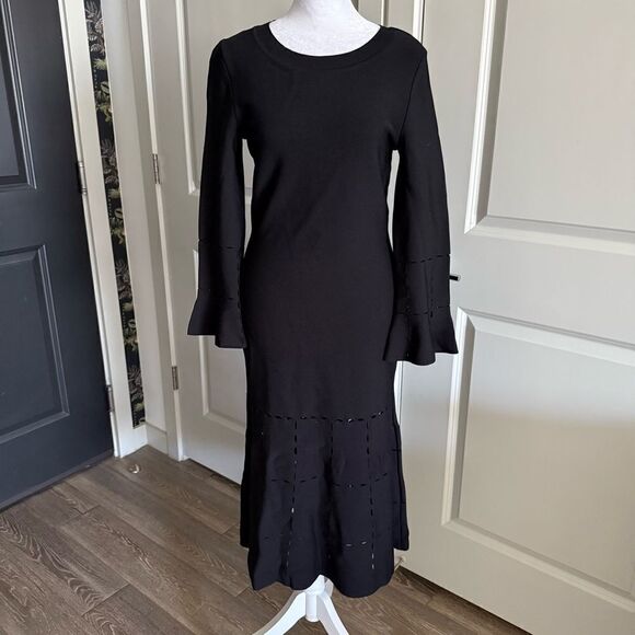 NWT Boutique Moschino Black Ultra Fine Knit Midi Dress with Cut Outs Size 6 - Picture 1 of 10
